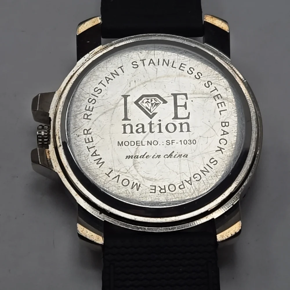 Mens Ice Nation SF-1030 Faux Diamond Dial Watch Silver Tone New Battery